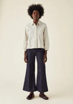 Patch Pocket Stripe Organic Cotton Shirt | Sunwashed Blue -Falke Store WWTTW03 1