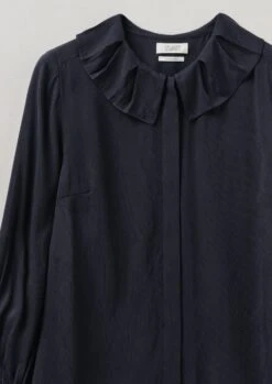 Ruffle Collar Crinkle Twill Shirt | Midnight -Falke Store WWTTW20 10
