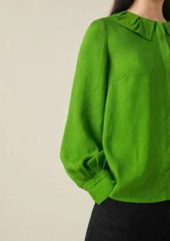 Ruffle Collar Crinkle Twill Shirt | Spruce 10 Ruffle Collar Crinkle Twill Shirt | Spruce -Falke Store WWTTW20 2