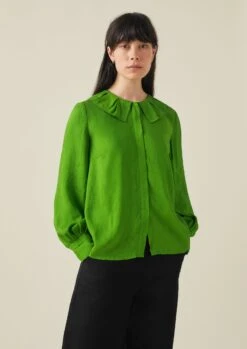 Ruffle Collar Crinkle Twill Shirt | Spruce 11 Ruffle Collar Crinkle Twill Shirt | Spruce -Falke Store WWTTW20 3
