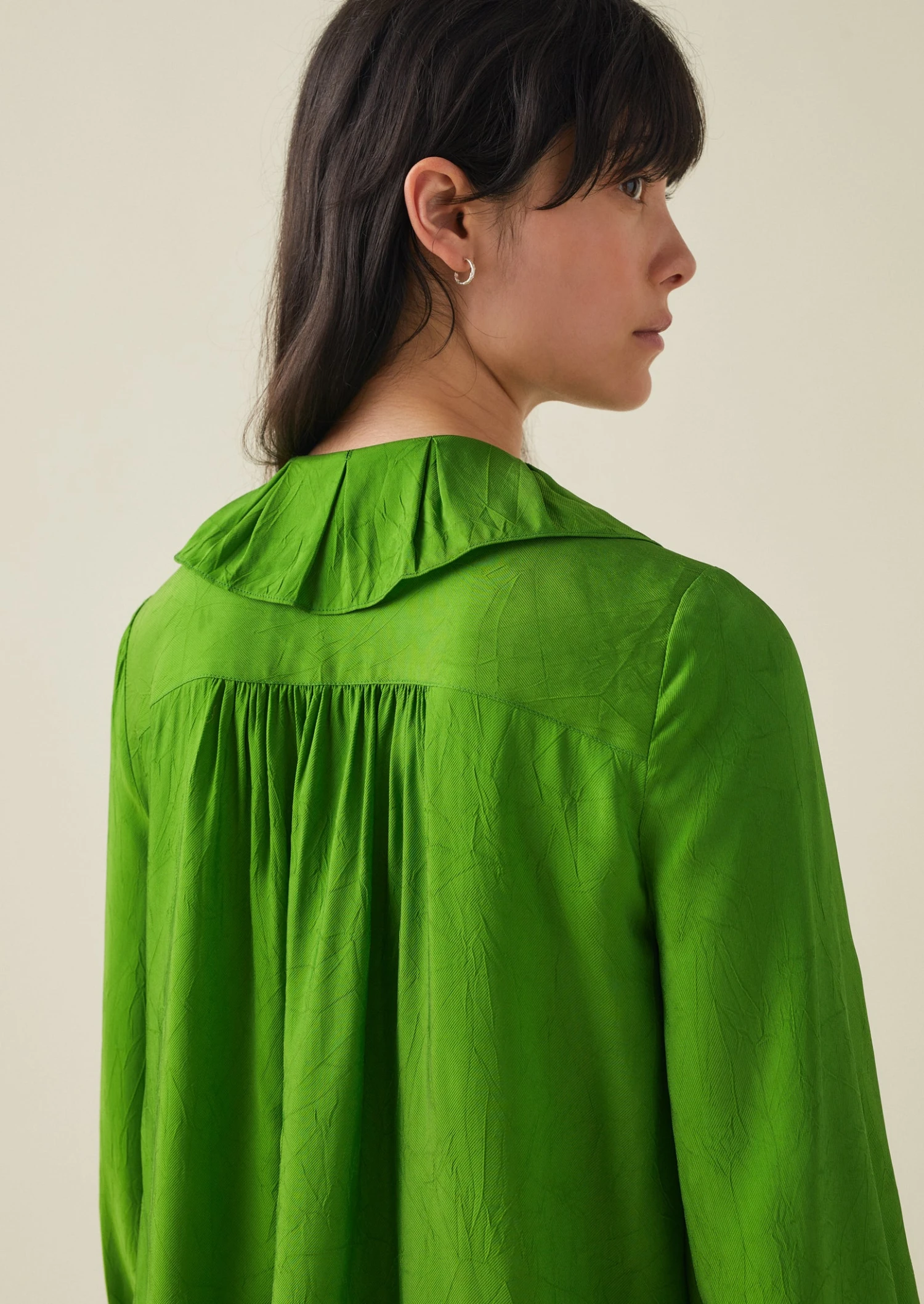Ruffle Collar Crinkle Twill Shirt | Spruce 7 Ruffle Collar Crinkle Twill Shirt | Spruce - Image 5