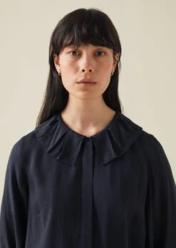 Ruffle Collar Crinkle Twill Shirt | Midnight -Falke Store WWTTW20 8