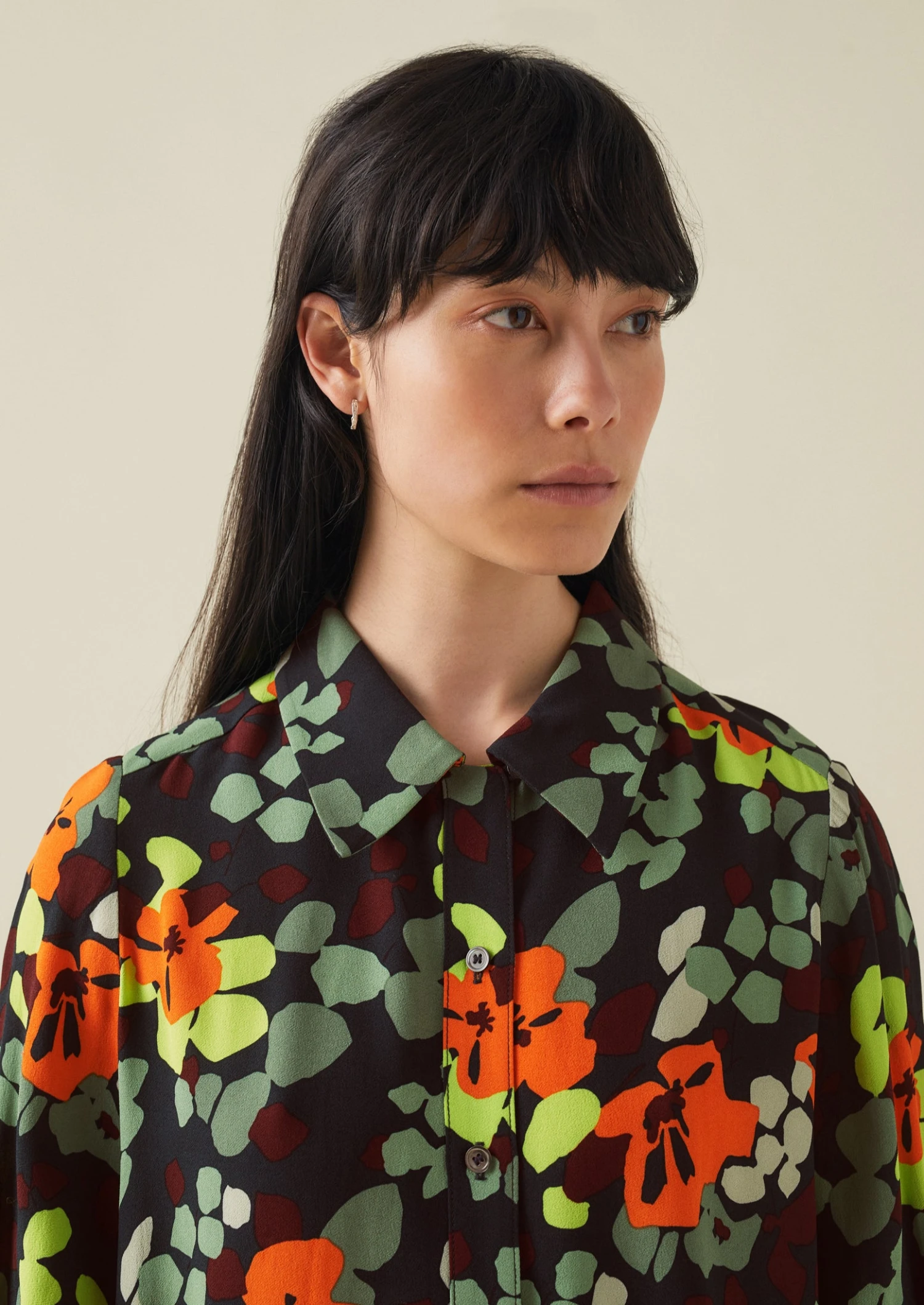 Harlequin Flower Print Crepe Shirt | Chrome Green 5 Harlequin Flower Print Crepe Shirt | Chrome Green - Image 3