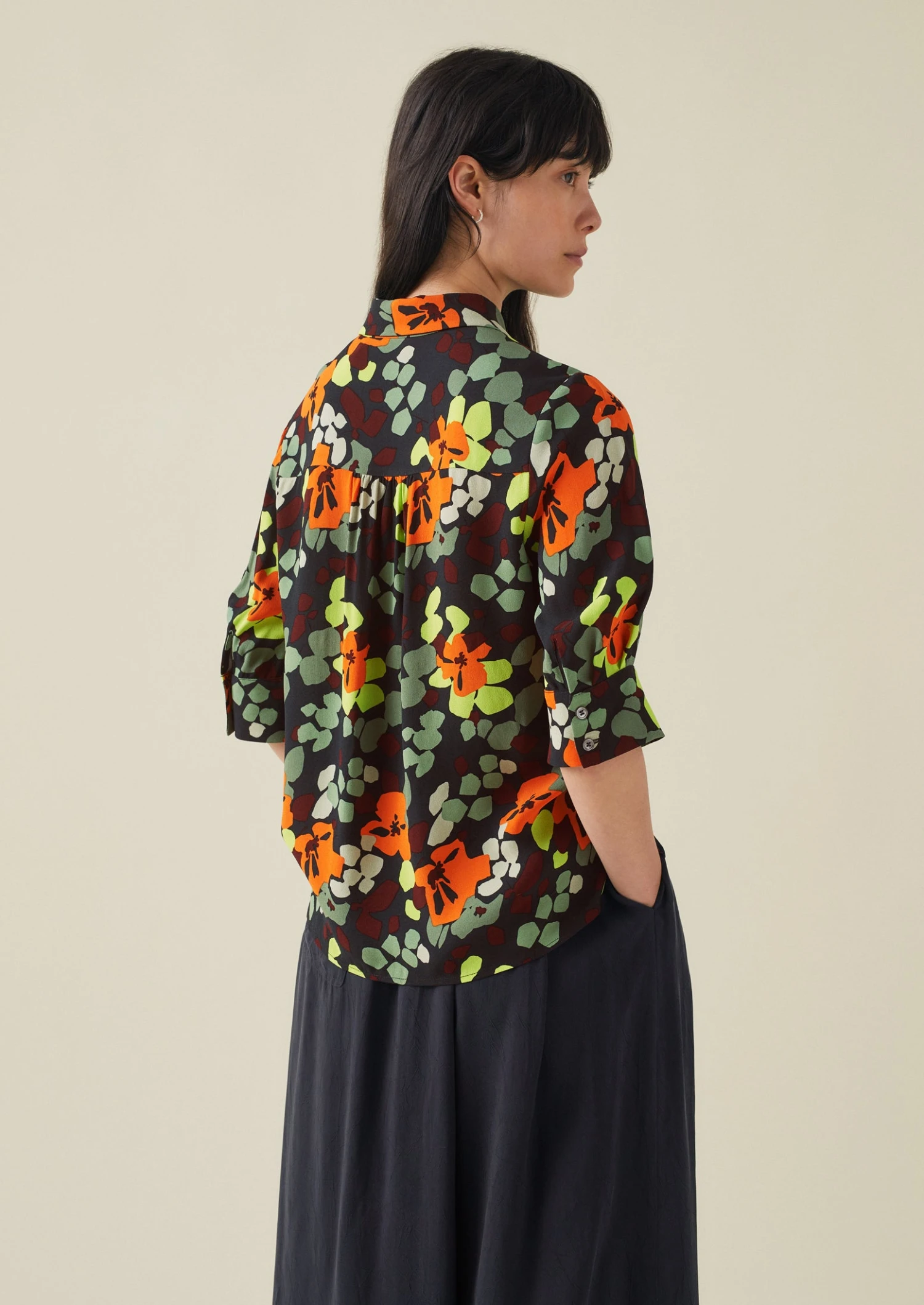 Harlequin Flower Print Crepe Shirt | Chrome Green 6 Harlequin Flower Print Crepe Shirt | Chrome Green - Image 4