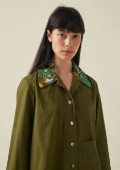 Hand Beaded Poplin PJ Shirt | Rich Olive -Falke Store WWTTW37 2