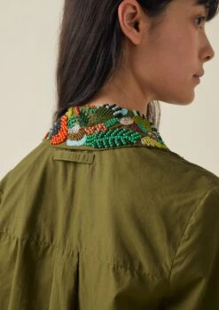 Hand Beaded Poplin PJ Shirt | Rich Olive -Falke Store WWTTW37 3
