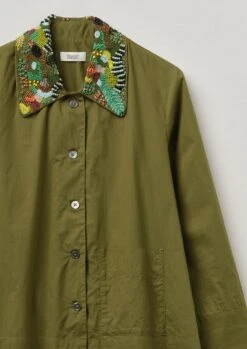 Hand Beaded Poplin PJ Shirt | Rich Olive -Falke Store WWTTW37 5
