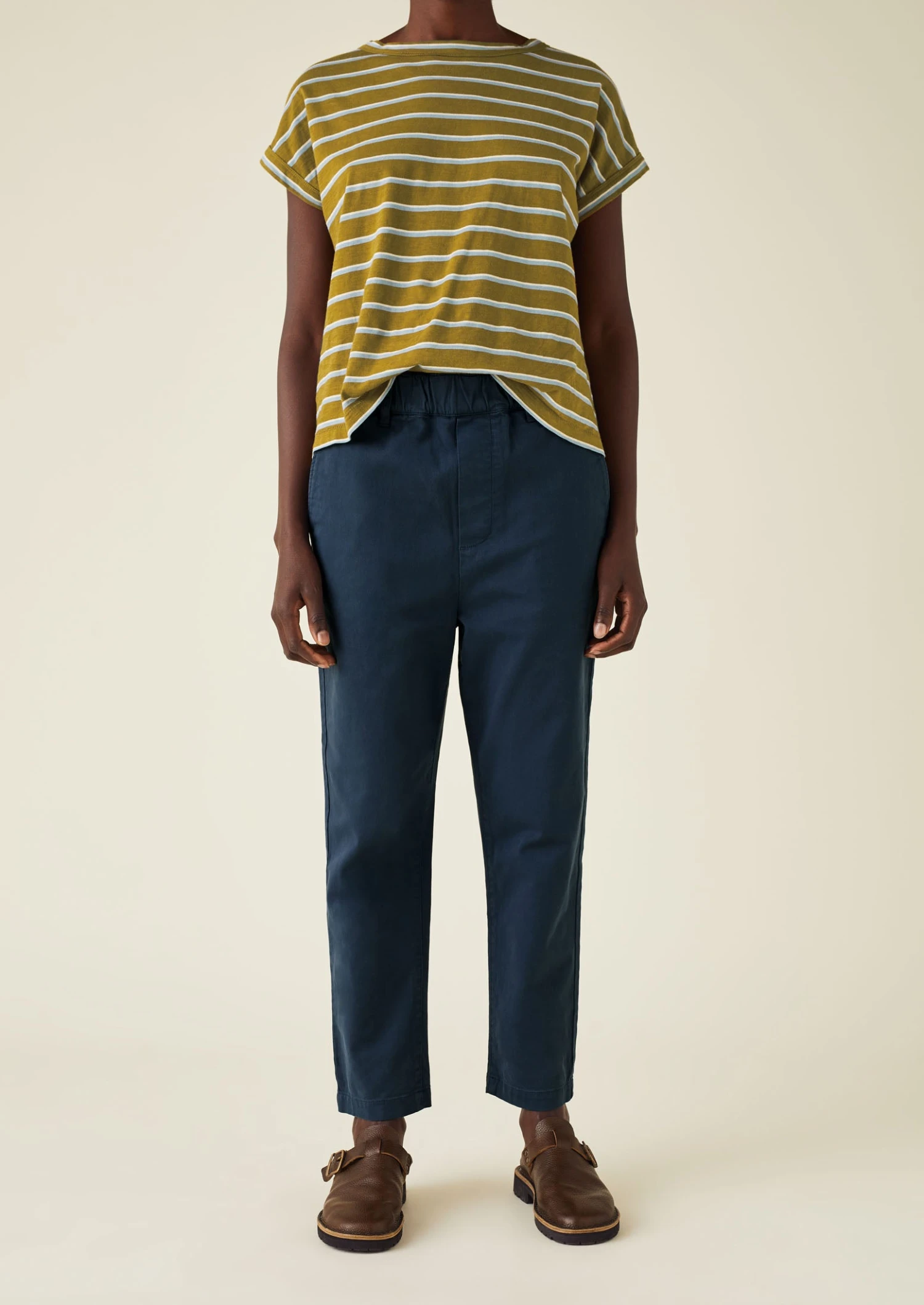 Gabi Cotton Pull On Trousers | Storm Blue 5 Gabi Cotton Pull On Trousers | Storm Blue - Image 3
